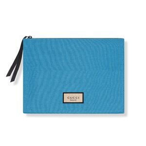 NEW Gucci Bright Blue Cloth Clutch Pouch Bag Zip Closure Plain Interior Unisex